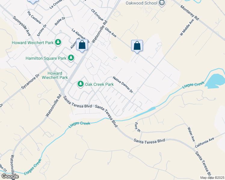 map of restaurants, bars, coffee shops, grocery stores, and more near 136 Vinewood Lane in Morgan Hill