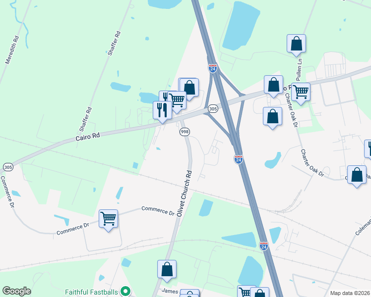 map of restaurants, bars, coffee shops, grocery stores, and more near 4093-4099 Olivet Church Road in Paducah