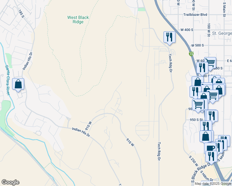 map of restaurants, bars, coffee shops, grocery stores, and more near 809 Walker Way in St. George