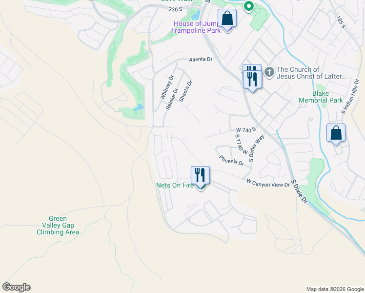 map of restaurants, bars, coffee shops, grocery stores, and more near 860 South Village Road in St. George