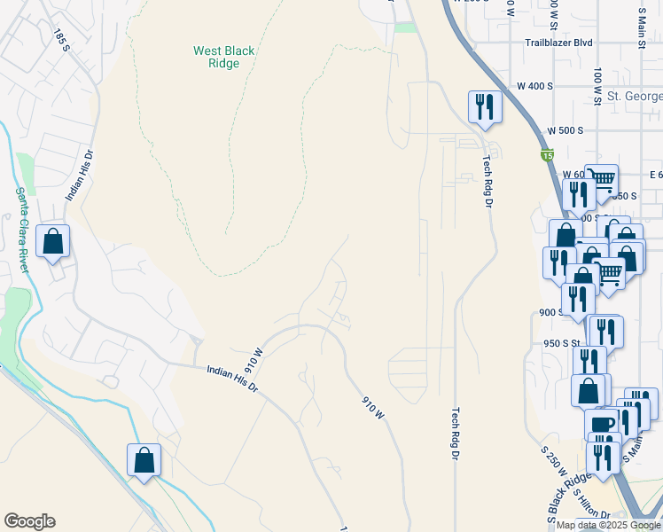 map of restaurants, bars, coffee shops, grocery stores, and more near 809 Walker Way in St. George