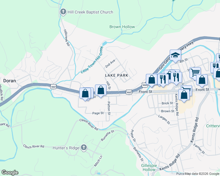 map of restaurants, bars, coffee shops, grocery stores, and more near in Doran