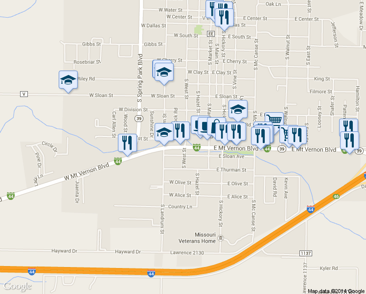 map of restaurants, bars, coffee shops, grocery stores, and more near 321 West Mount Vernon Boulevard in Mount Vernon