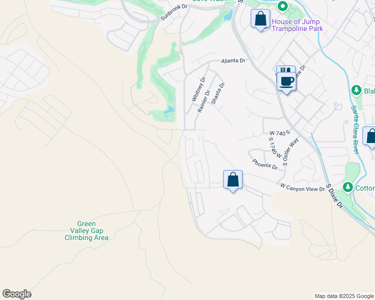 map of restaurants, bars, coffee shops, grocery stores, and more near 2050 West Canyon View Drive in St. George