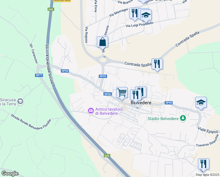 map of restaurants, bars, coffee shops, grocery stores, and more near 16 Via Lombardo Radice in Belvedere