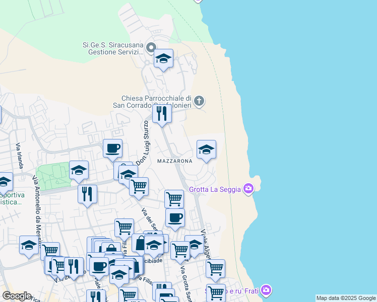 map of restaurants, bars, coffee shops, grocery stores, and more near 11 Via Vincenzo Boscarino in Siracusa