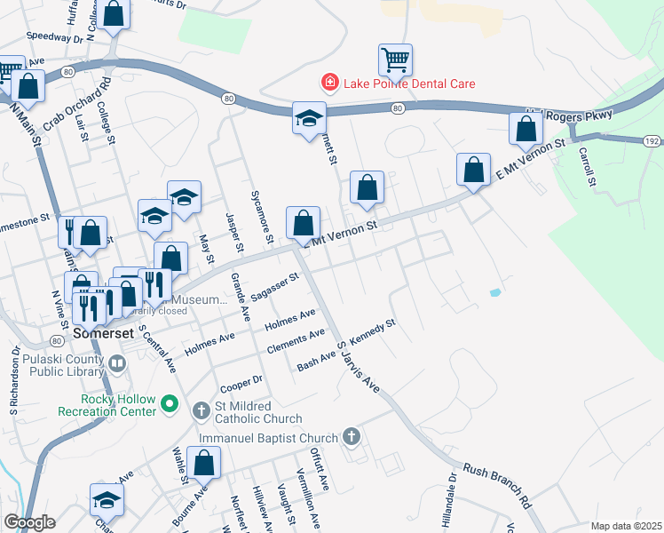 map of restaurants, bars, coffee shops, grocery stores, and more near James Street in Somerset