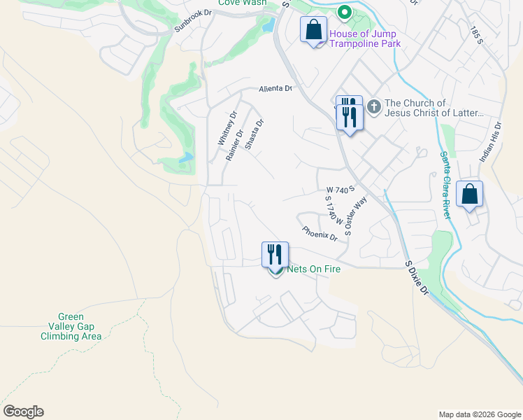 map of restaurants, bars, coffee shops, grocery stores, and more near 860 South Village Road in St. George