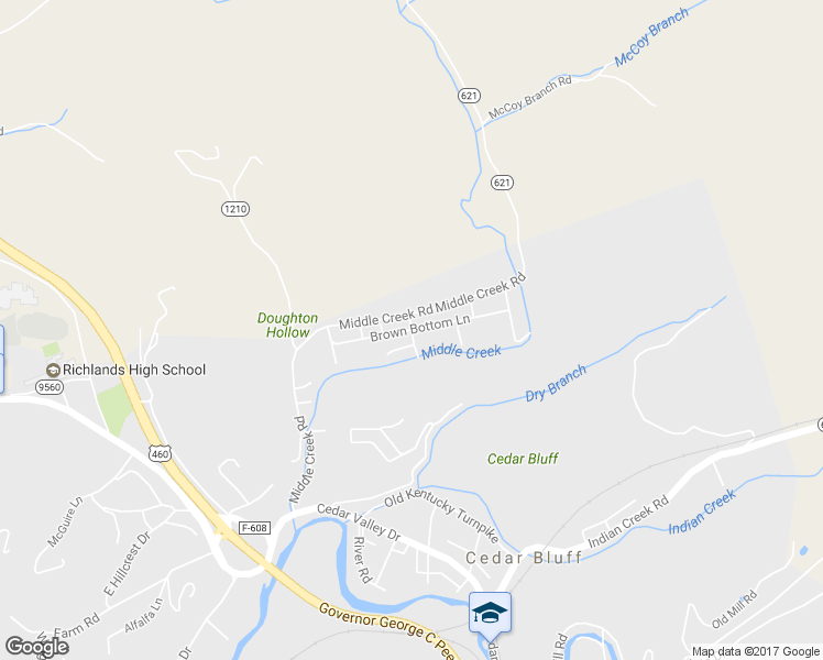 map of restaurants, bars, coffee shops, grocery stores, and more near Brown Bottom Lane in Cedar Bluff