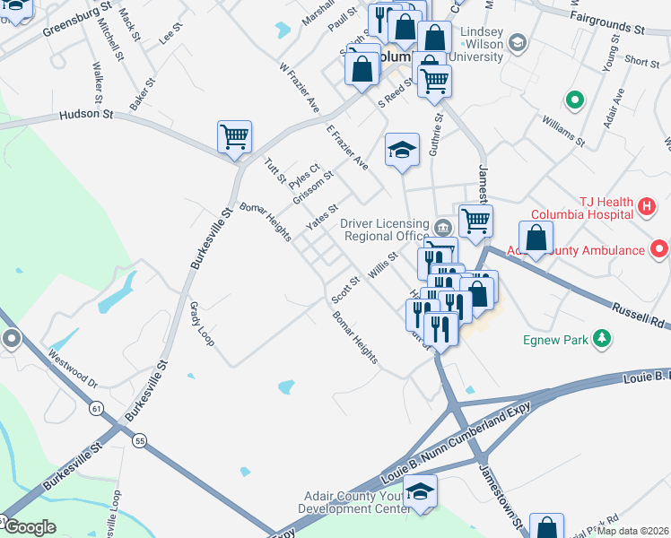 map of restaurants, bars, coffee shops, grocery stores, and more near 600-608 Cedar St in Columbia