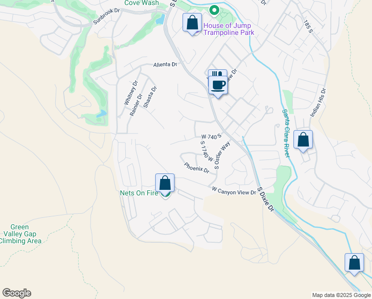 map of restaurants, bars, coffee shops, grocery stores, and more near 1810 West 1300 South in St. George