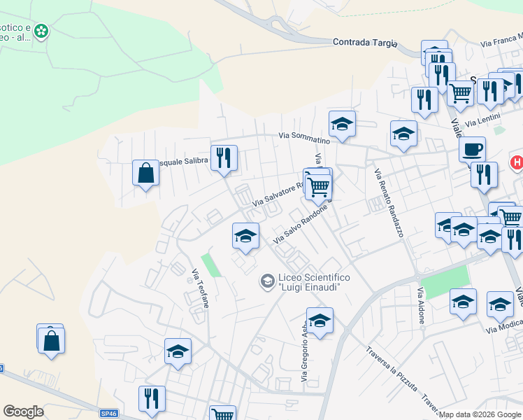 map of restaurants, bars, coffee shops, grocery stores, and more near 4 Via Salvatore Raiti in Siracusa