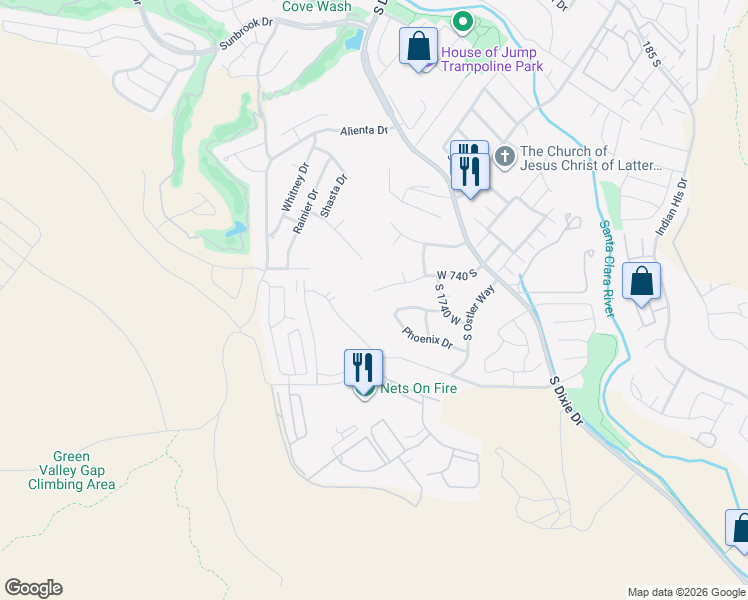 map of restaurants, bars, coffee shops, grocery stores, and more near 1871 West 740 South in St. George