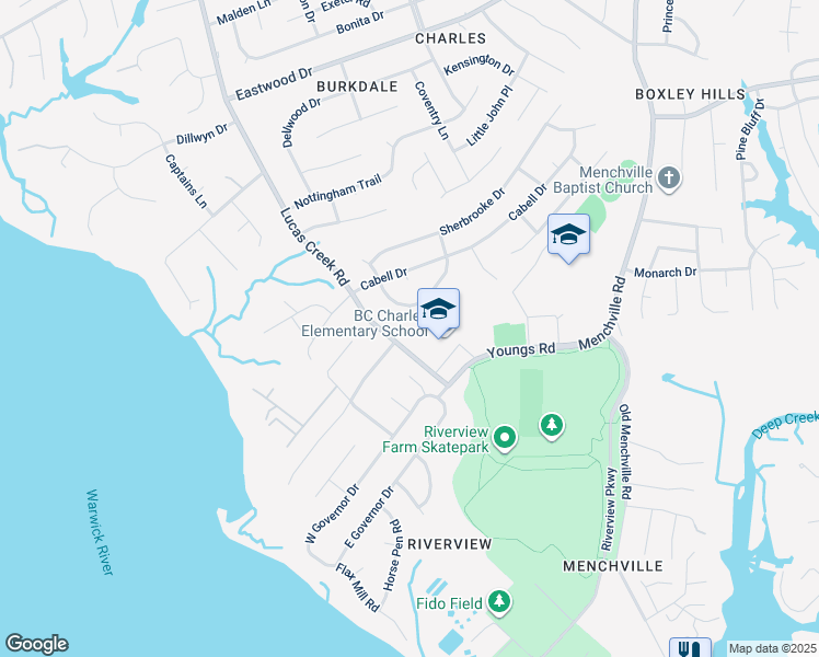 map of restaurants, bars, coffee shops, grocery stores, and more near 206 Lentz Place in Newport News