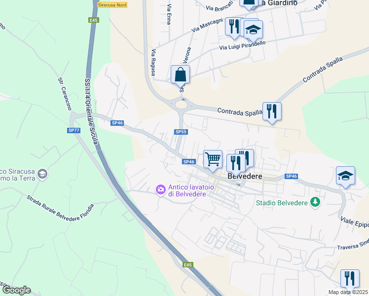 map of restaurants, bars, coffee shops, grocery stores, and more near 16 Via Lombardo Radice in Belvedere