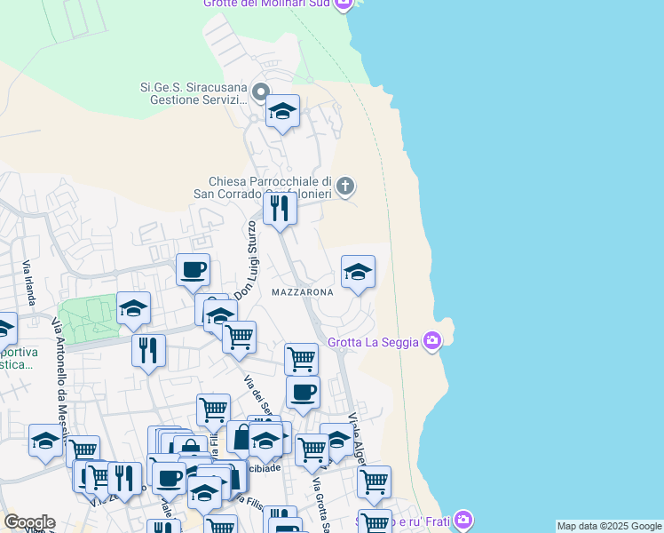 map of restaurants, bars, coffee shops, grocery stores, and more near 11 Via Vincenzo Boscarino in Siracusa