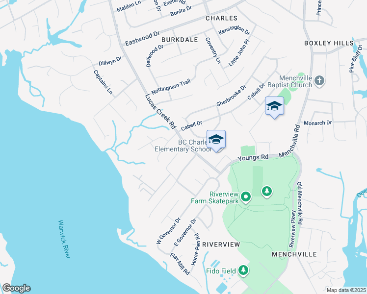 map of restaurants, bars, coffee shops, grocery stores, and more near 27 Lucas Creek Road in Newport News