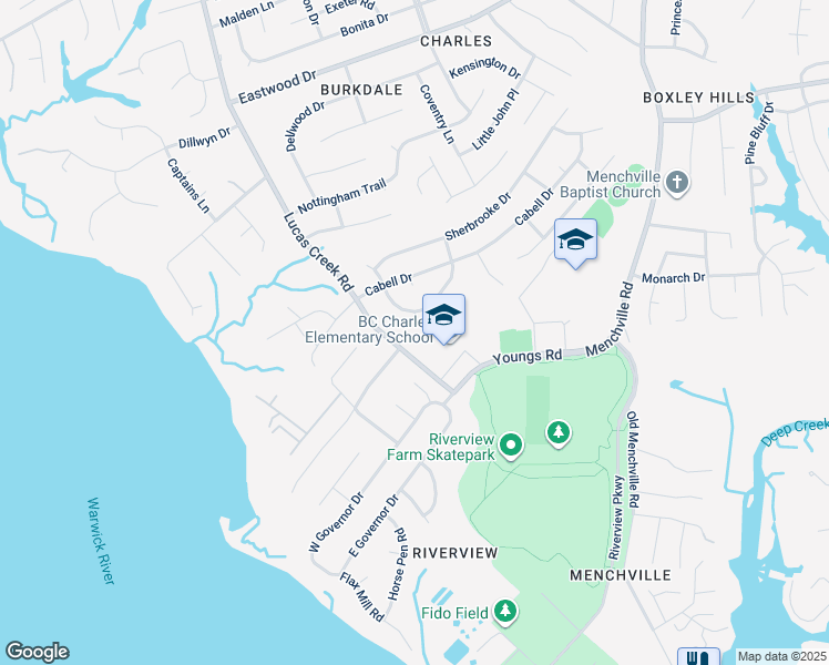 map of restaurants, bars, coffee shops, grocery stores, and more near 206 Lentz Place in Newport News