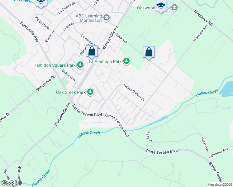 map of restaurants, bars, coffee shops, grocery stores, and more near 168 Walnut Drive in Morgan Hill
