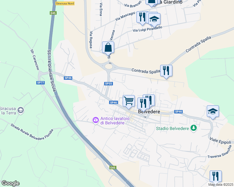map of restaurants, bars, coffee shops, grocery stores, and more near 16 Via Lombardo Radice in Belvedere