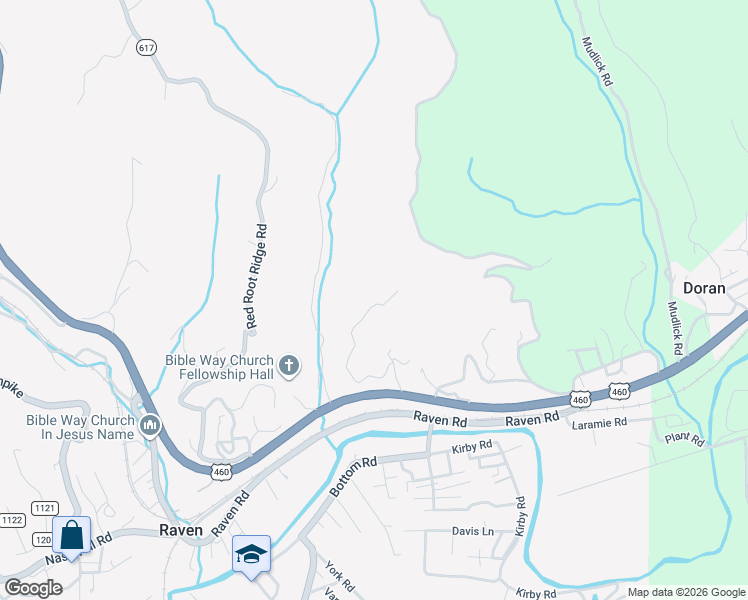 map of restaurants, bars, coffee shops, grocery stores, and more near 427 Scenic Road in Raven