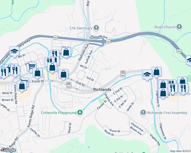 map of restaurants, bars, coffee shops, grocery stores, and more near 312 Grayson Avenue in Richlands
