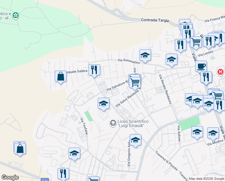map of restaurants, bars, coffee shops, grocery stores, and more near 4 Via Salvatore Raiti in Siracusa