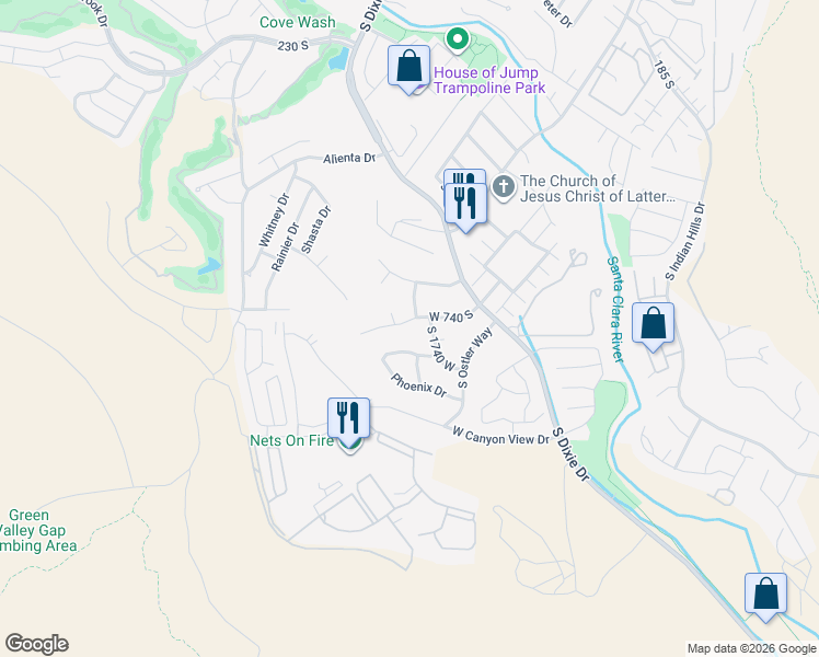 map of restaurants, bars, coffee shops, grocery stores, and more near 1810 West 1300 South in St. George