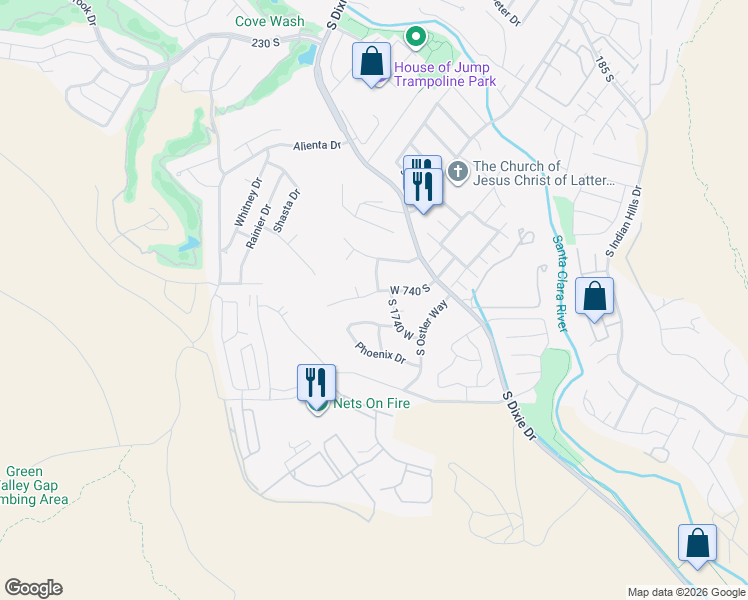 map of restaurants, bars, coffee shops, grocery stores, and more near 1779 West 740 South in St. George