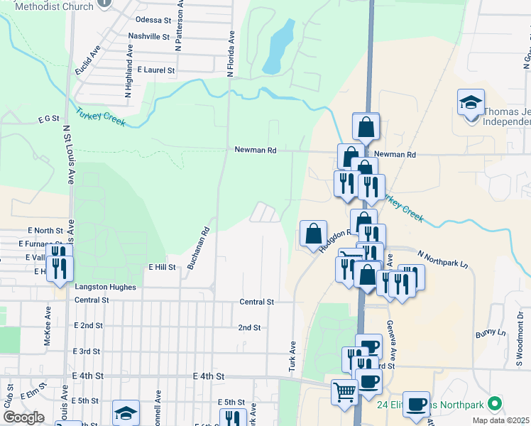 map of restaurants, bars, coffee shops, grocery stores, and more near 330 North Grace Avenue in Joplin