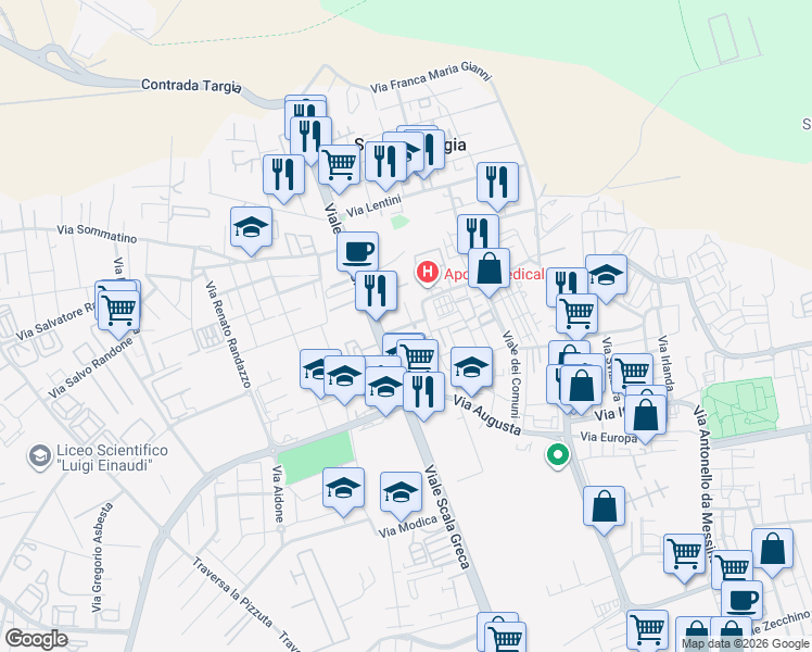 map of restaurants, bars, coffee shops, grocery stores, and more near 4 Via Mineo in Syracuse