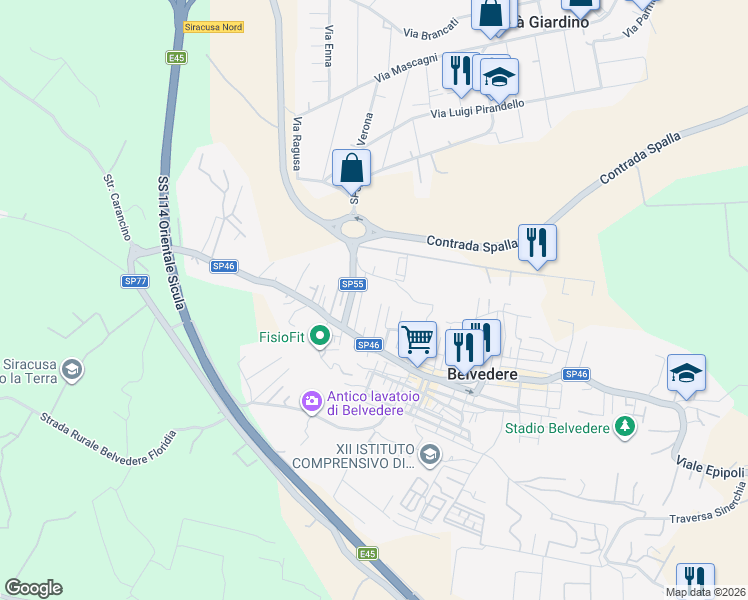 map of restaurants, bars, coffee shops, grocery stores, and more near 16 Via Lombardo Radice in Belvedere