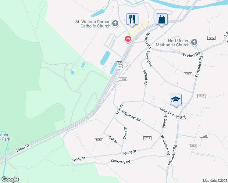 map of restaurants, bars, coffee shops, grocery stores, and more near 309 West Spencer Road in Hurt