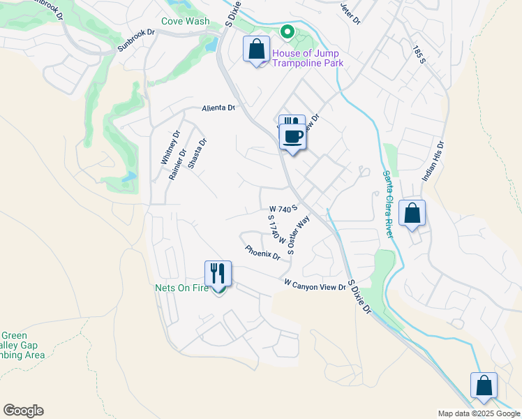 map of restaurants, bars, coffee shops, grocery stores, and more near West 740 South in St. George