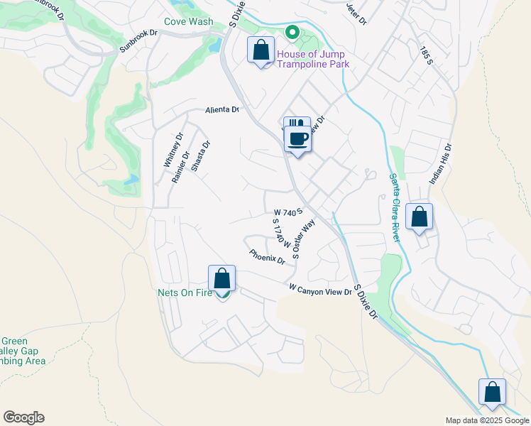 map of restaurants, bars, coffee shops, grocery stores, and more near West 740 South in St. George