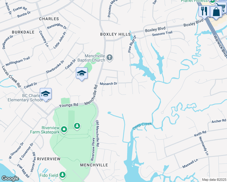 map of restaurants, bars, coffee shops, grocery stores, and more near 288 Adrienne Place in Newport News
