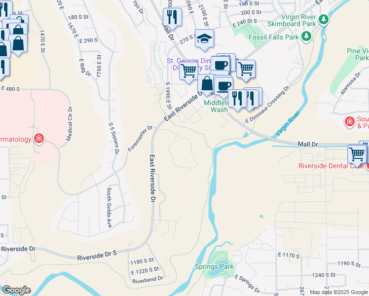 map of restaurants, bars, coffee shops, grocery stores, and more near in St. George