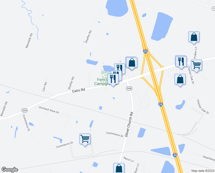 map of restaurants, bars, coffee shops, grocery stores, and more near 5535 Cairo Road in Paducah