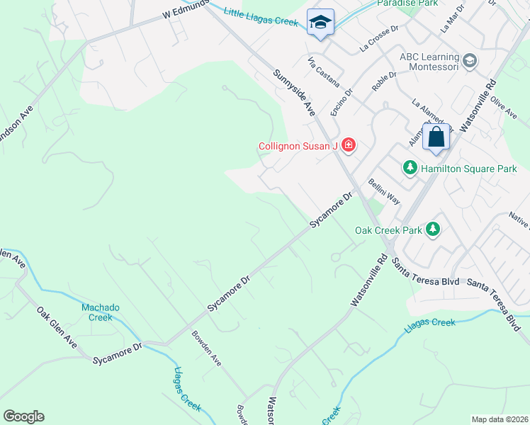 map of restaurants, bars, coffee shops, grocery stores, and more near 15325 Sycamore Drive in Morgan Hill