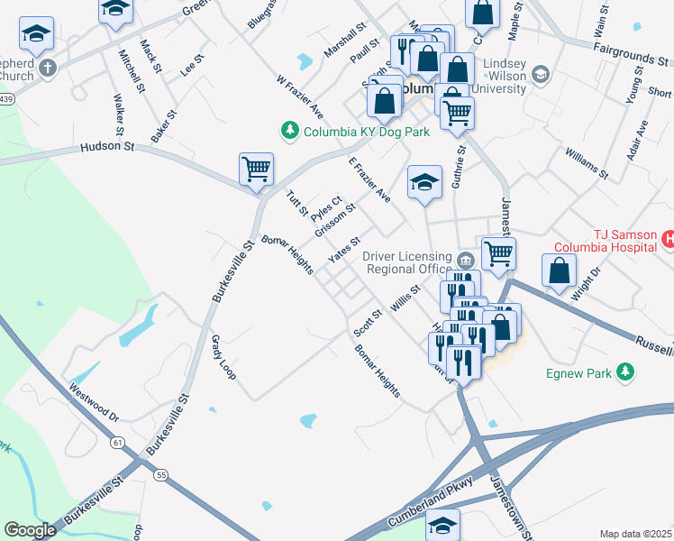 map of restaurants, bars, coffee shops, grocery stores, and more near 204 Tutt Street in Columbia