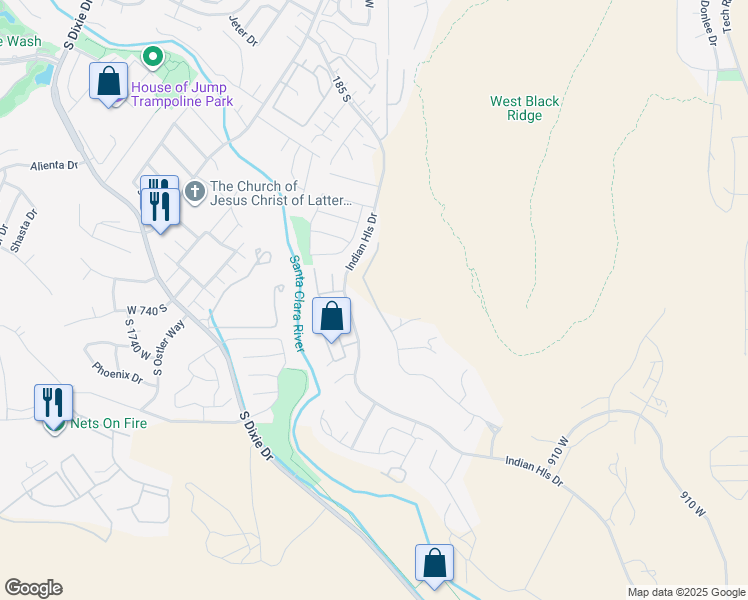 map of restaurants, bars, coffee shops, grocery stores, and more near 1210 West in St. George