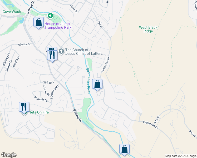 map of restaurants, bars, coffee shops, grocery stores, and more near 710 South Indian Hills Drive in St. George