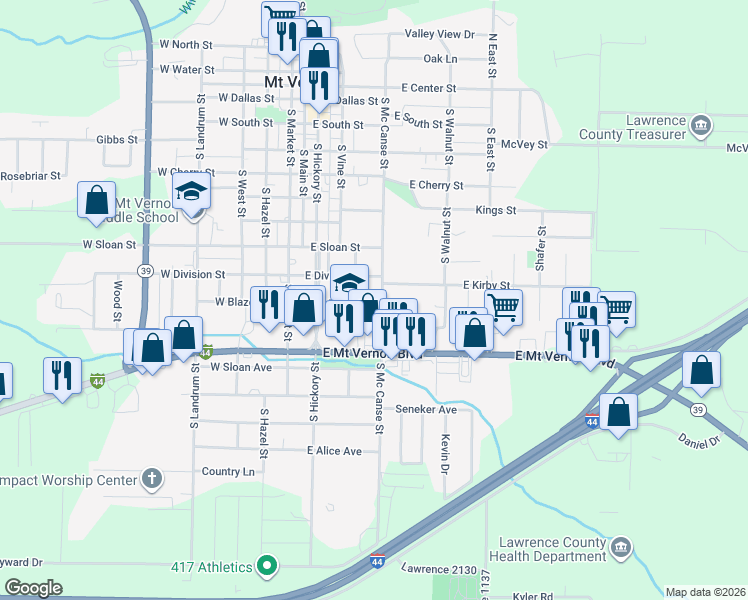 map of restaurants, bars, coffee shops, grocery stores, and more near 914 Lynn Street in Mount Vernon