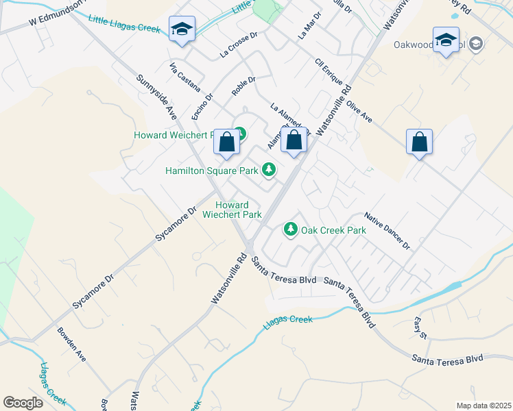 map of restaurants, bars, coffee shops, grocery stores, and more near 15145 Bellini Way in Morgan Hill