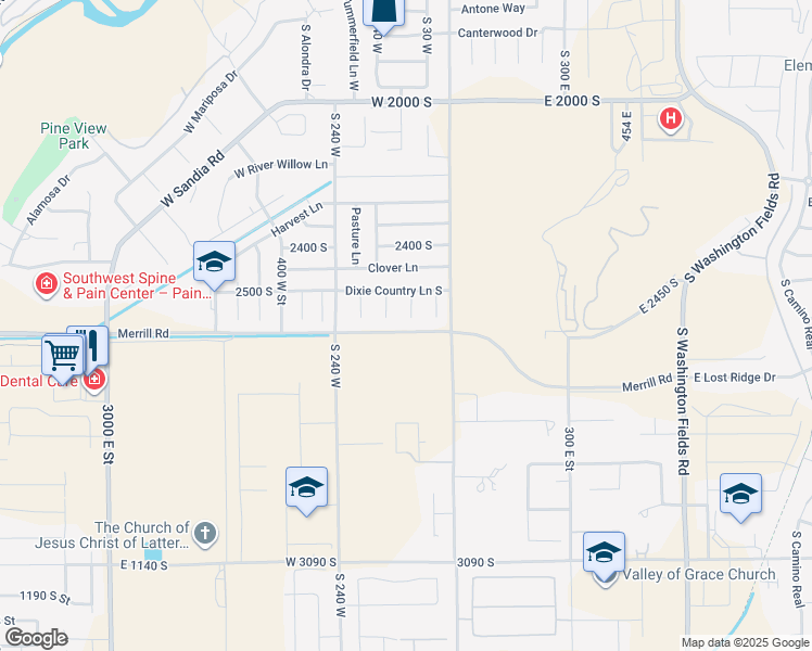 map of restaurants, bars, coffee shops, grocery stores, and more near 2582 South Songbird Circle in Washington