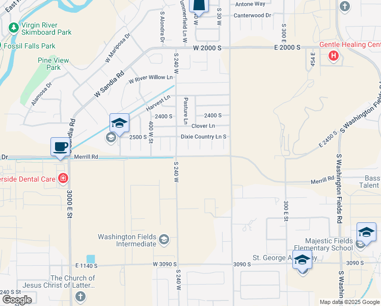 map of restaurants, bars, coffee shops, grocery stores, and more near 2583 South Sycamore Circle in Washington