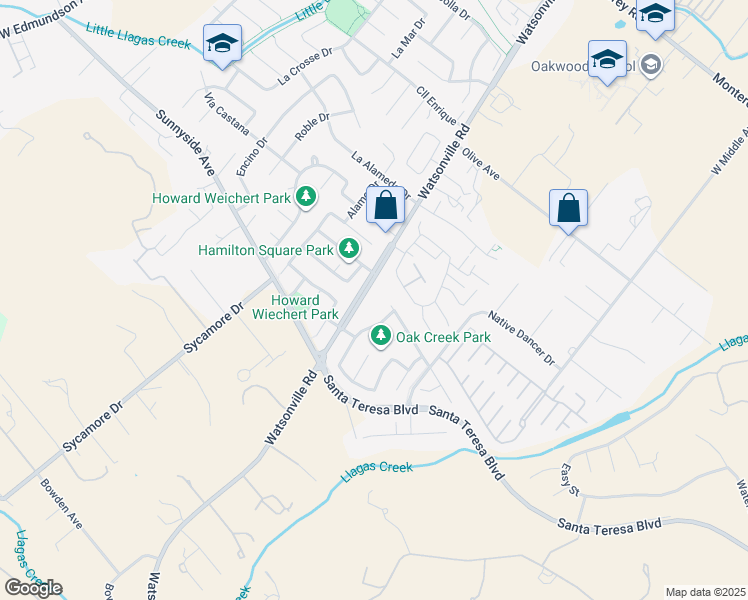 map of restaurants, bars, coffee shops, grocery stores, and more near 15110 Watsonville Road in Morgan Hill