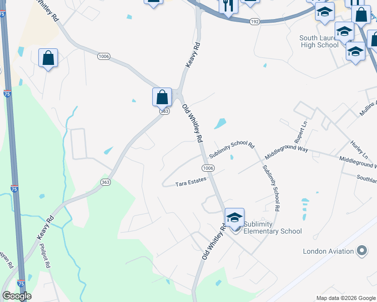 map of restaurants, bars, coffee shops, grocery stores, and more near 1405 Old Whitley Road in London