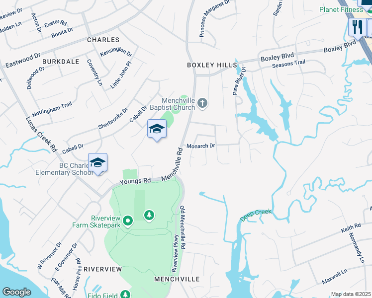 map of restaurants, bars, coffee shops, grocery stores, and more near 102 Monarch Drive in Newport News
