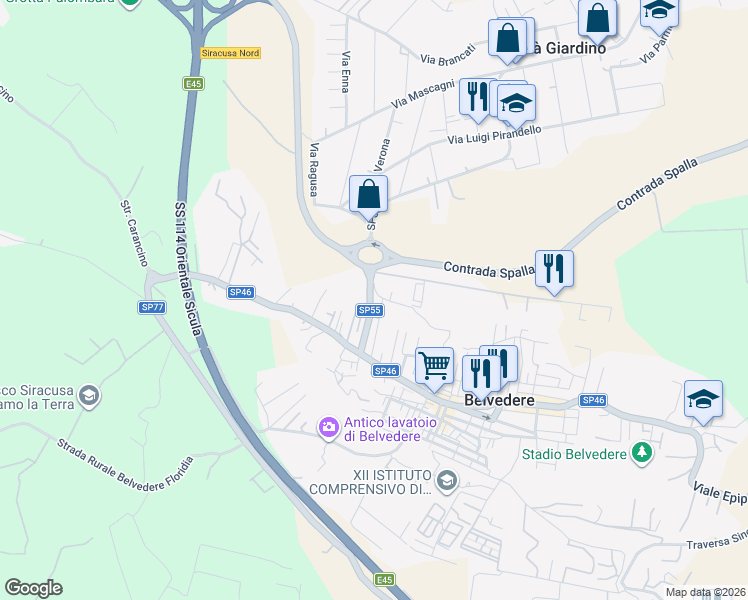 map of restaurants, bars, coffee shops, grocery stores, and more near 22 Via Jonica in Libero consorzio comunale di Siracusa